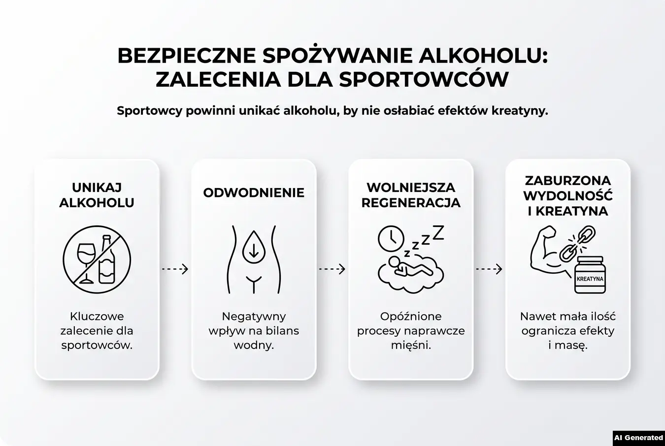 Zalecenie dla sportowców, aby unikać alkoholu podczas suplementacji kreatyną.
