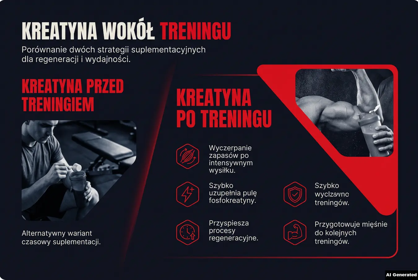 Porównanie suplementacji kreatyny przed i po treningu.