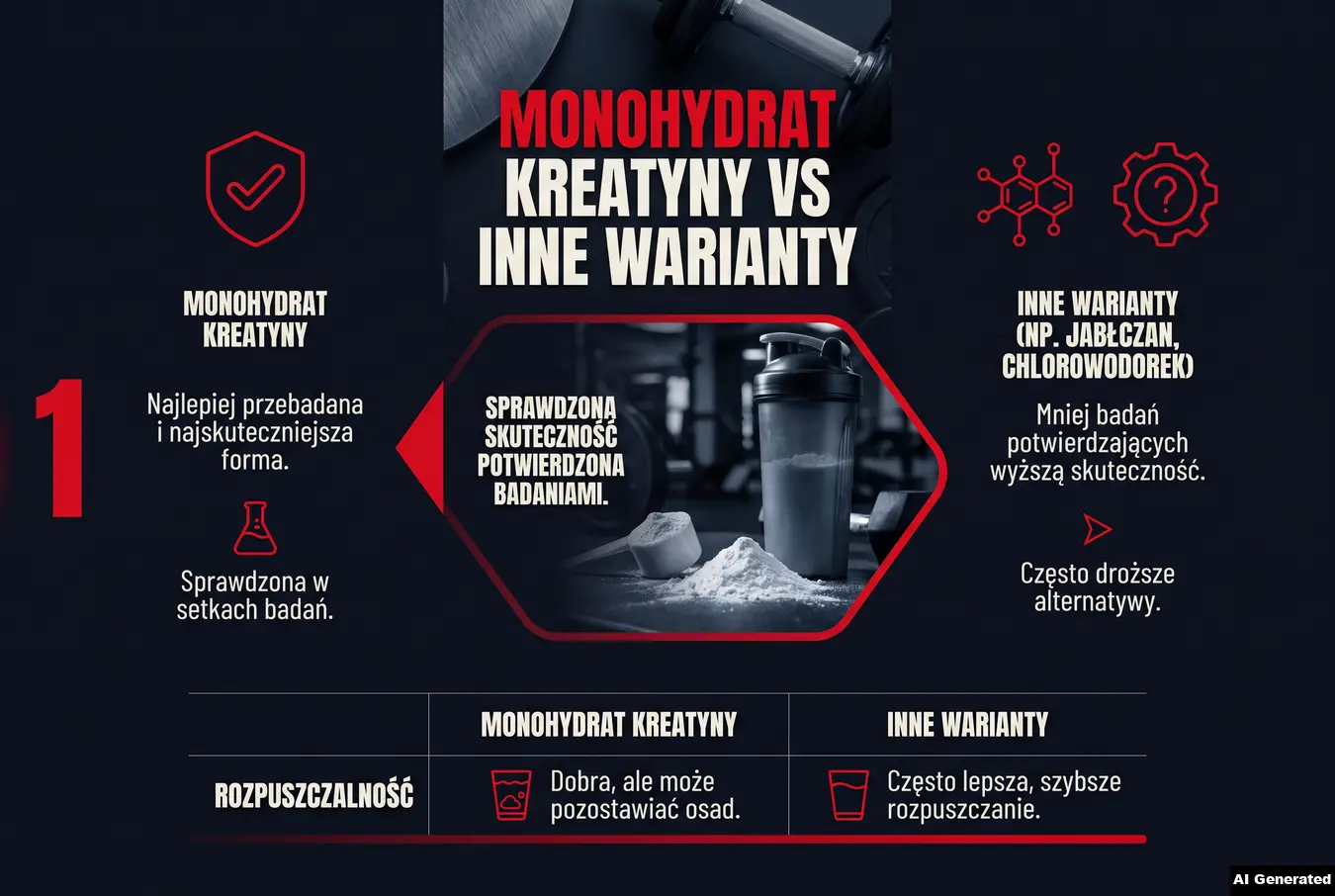 Porównanie monohydratu kreatyny z innymi wariantami kreatyny.